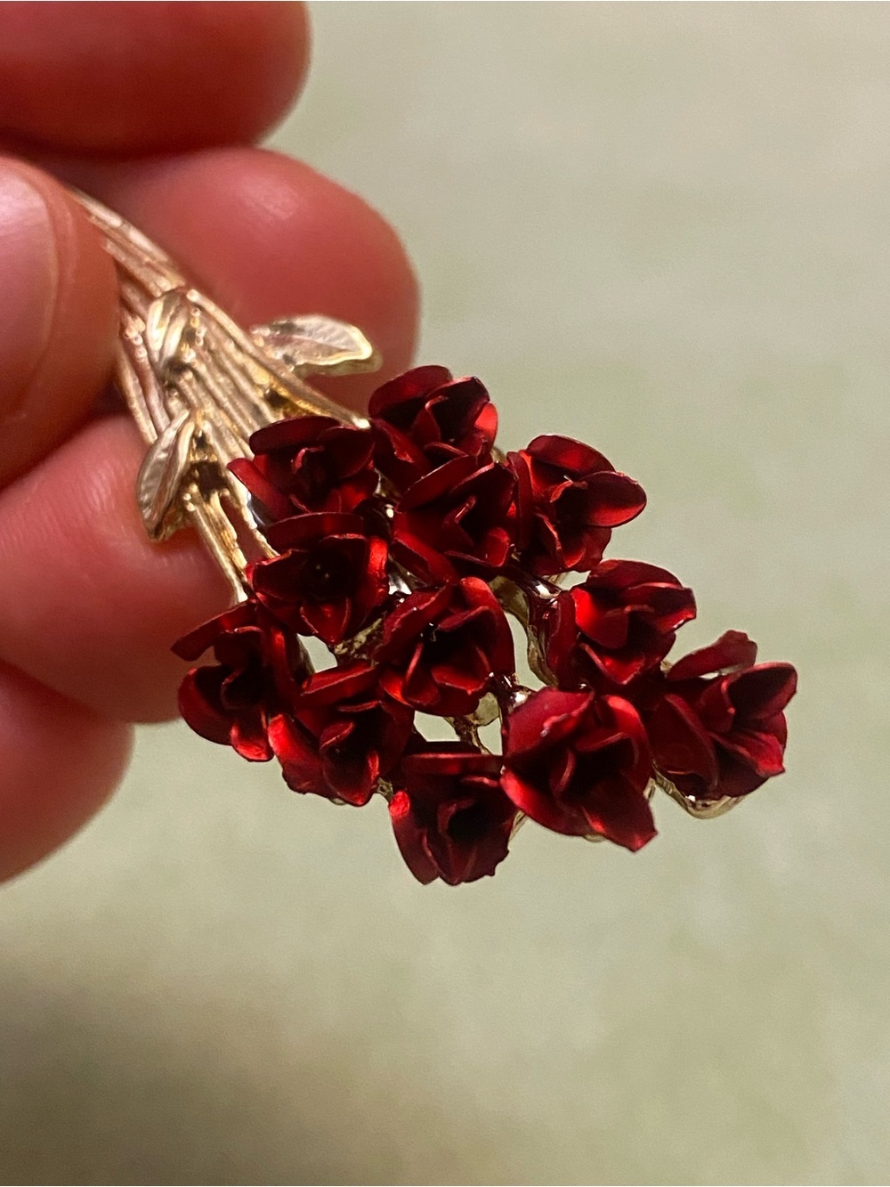 Red Floral Bouquet Brooch - Gold-Tone Stem